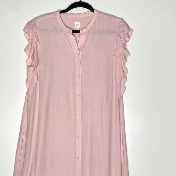 Gap Flutter Sleeve Button Front Side Pocket Midi Shirt Dress Women's Size Small - Picture 4 of 9